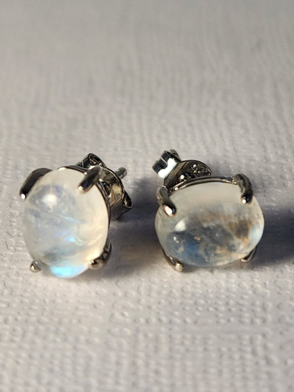 VTG NIB 925 Natural Clear Blue Fire Rainbow Moonstone Stud Earrings My Last One - Picture 13 of 14